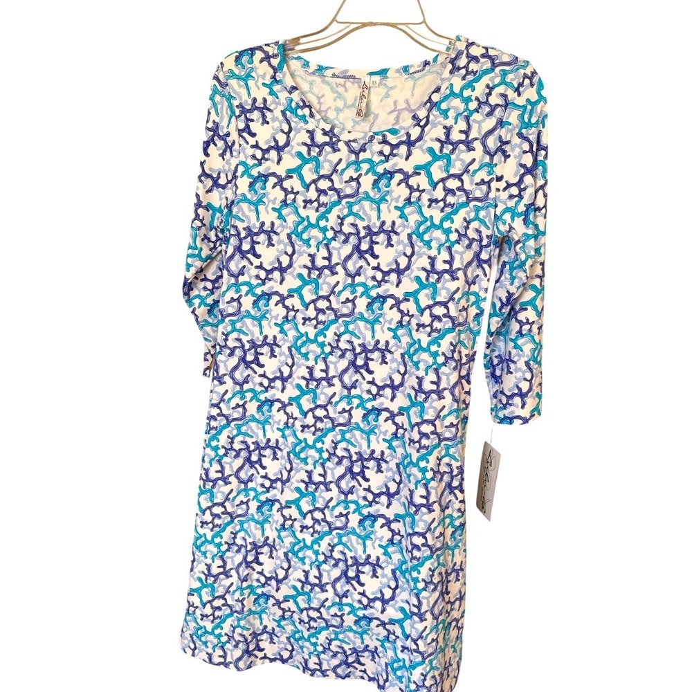 Lulu B coral print 3/4 sleeve resort wear UPF 50+ sun protection dress XS NWT